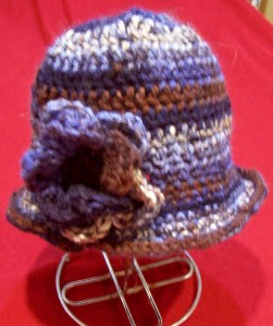 Crochet Hat Blue Cloche with Flower 2