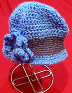 Crochet Hat Blue Cloche with Flower