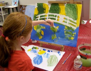 Art Camp Week 1 Kaylee working on Monets Bridge