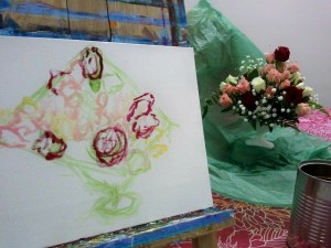 Step 2- Place some major flower shapes in the vase