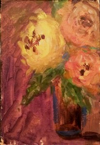 Yellow & Peach Roses  acrylic on paper 7.5"x11"