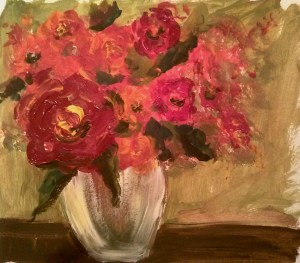 Still Life with Roses I Acrylic on Watercolor Paper, 10.5"x12" SALE PRICE:  $15
