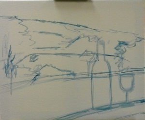 WInding Road Cellars painting - Step one - sketch