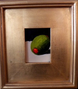 "Olive", acrylic, 3"x4" (framed size 9"x10"), $49