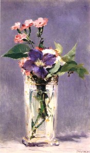 Edouard Manet (1832-1883) “Pinks and Clematis in a Crystal Vase”   oil on canvas  22” x 14”   Musée d'Orsay, Paris, France 