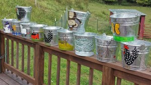 Another view of all the painted buckets