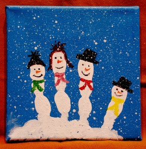 Snowman Family on canvas