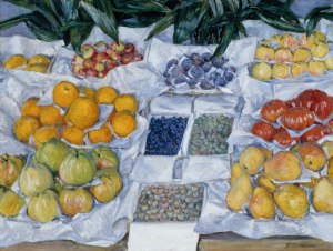 Gustave Caillebotte, Fruit Displayed on a Stand, c. 1881–1882, oil on canvas, Museum of Fine Arts, Boston
