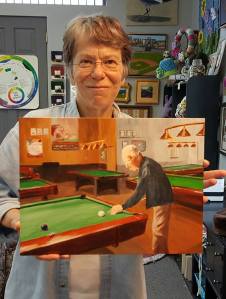 Gretchen Painting of Father-in-Law Shooting Pool